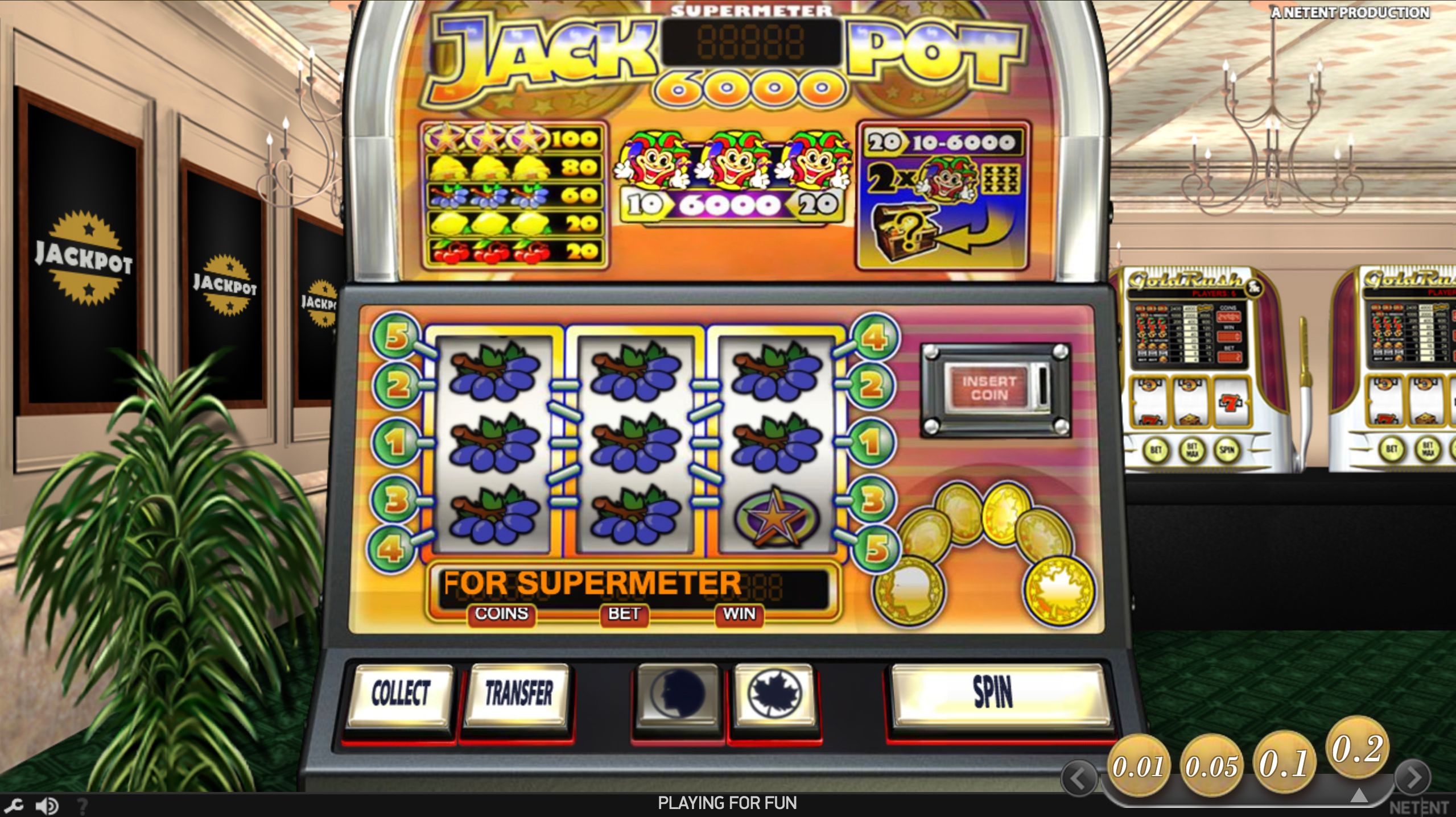 NetEnt Jackpot 6000 showing grape symbols and the For Supermeter message